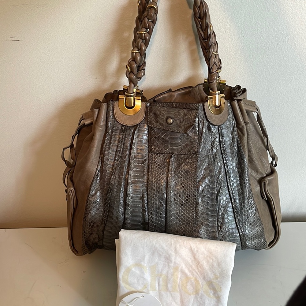 Chloe Large Light Blue Python Heloise Bag